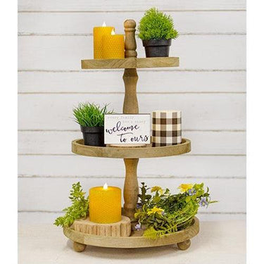 Distressed Wooden Three-Tiered Tray - The Fox Decor